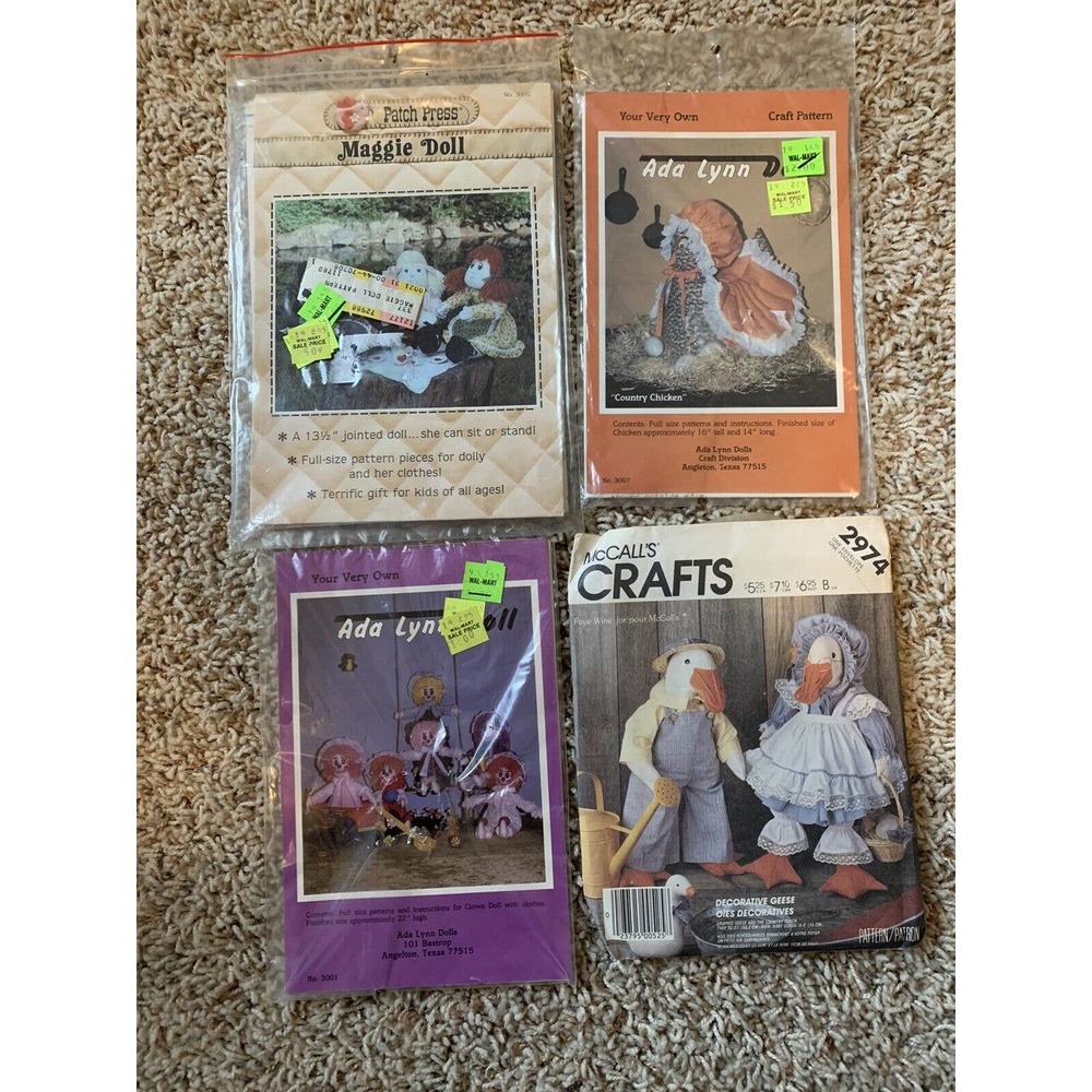 Lot of 4 Vintage Doll Patterns New or Uncut Patch Press Ada Lynn McCalls Geese